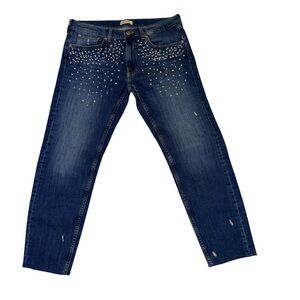 ZARA Premium Denim Pearl Embellished Jeans | High Style straight jeans-size 8